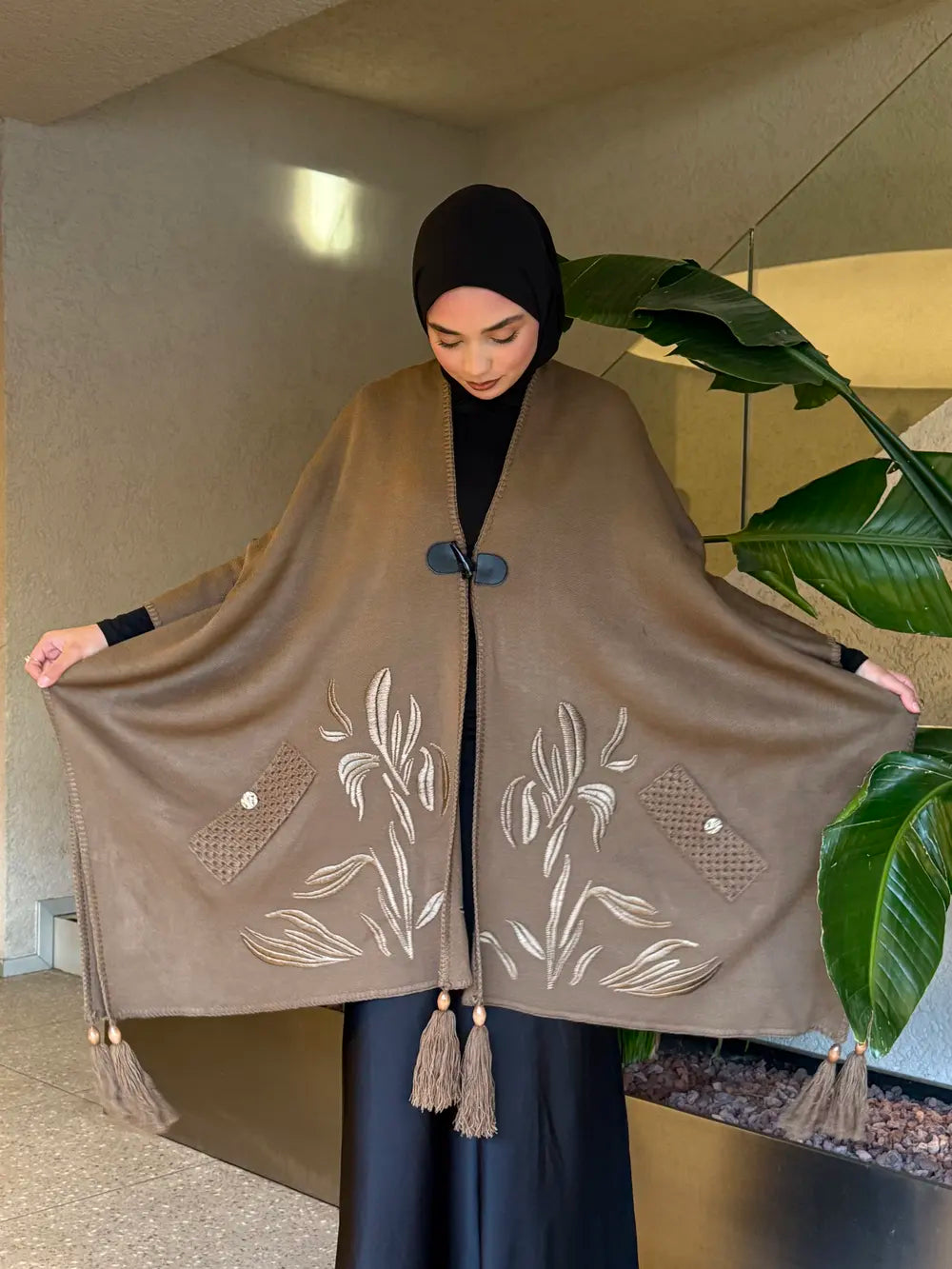 Embroidered Knit Cape
