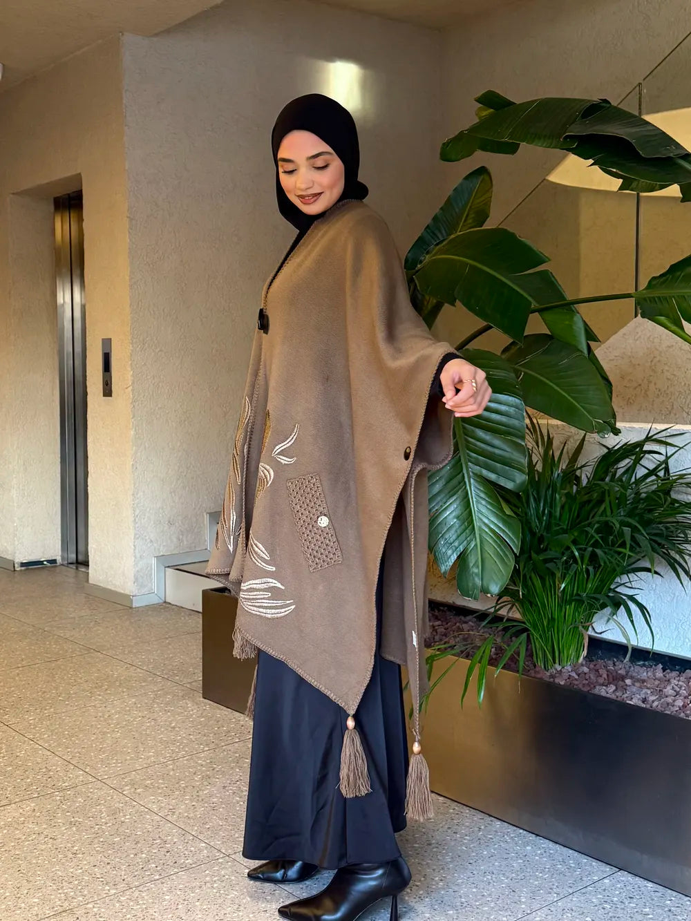 Embroidered Knit Cape