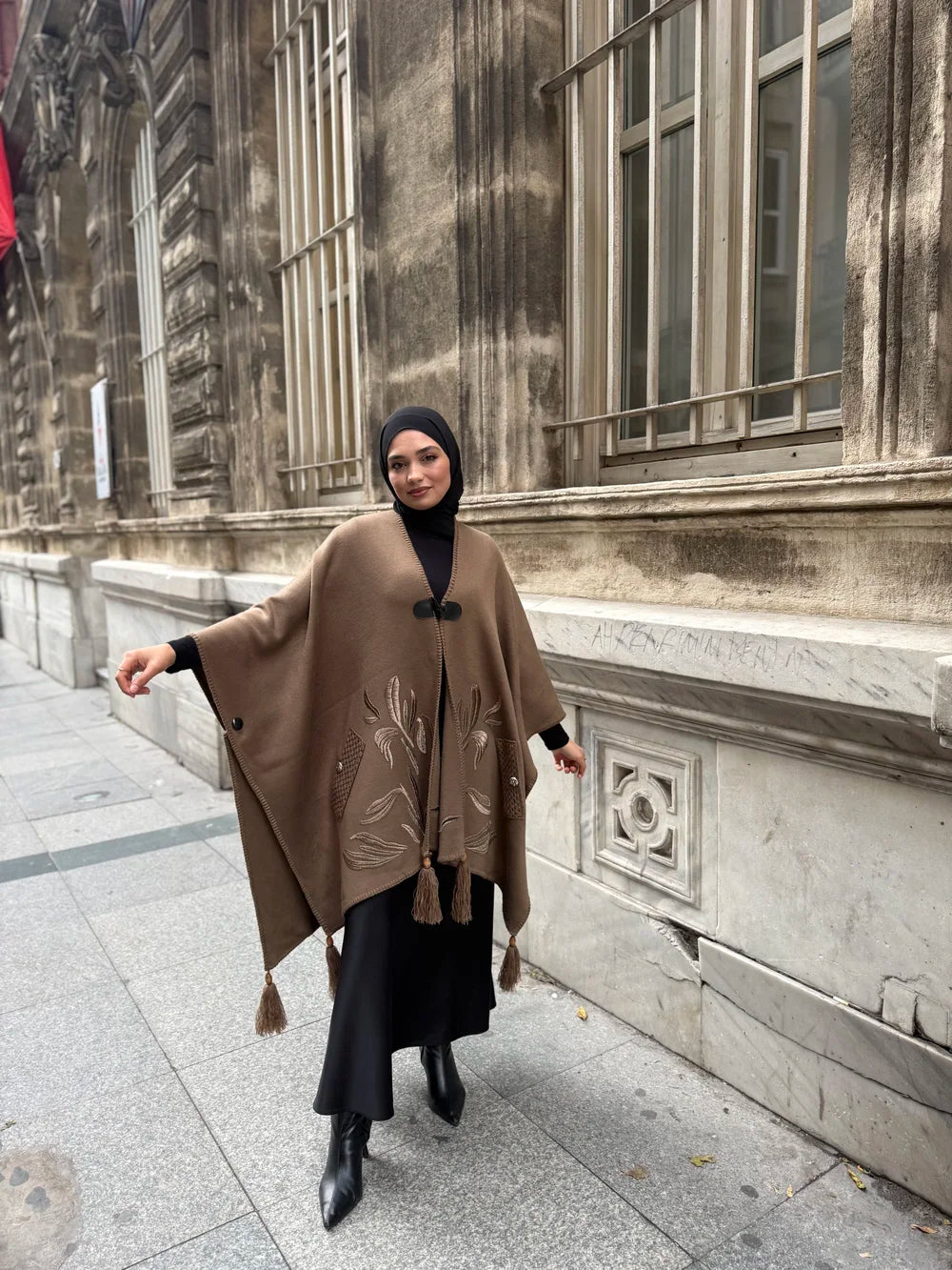 Embroidered Knit Cape