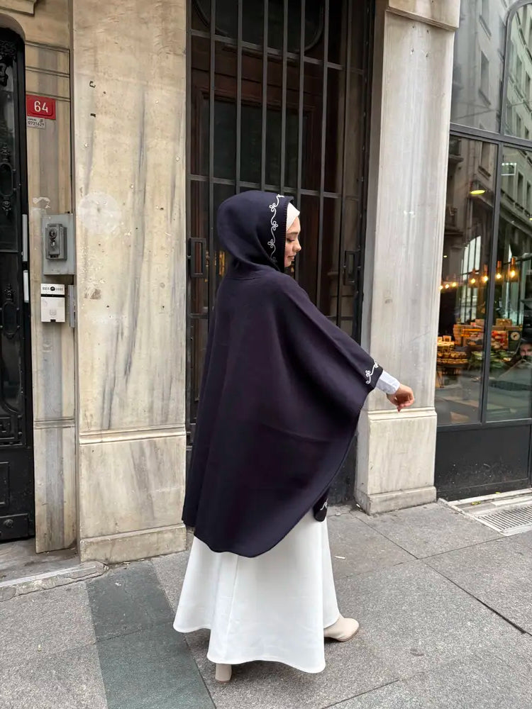 Embroidered & Hooded Winter Knit Cape