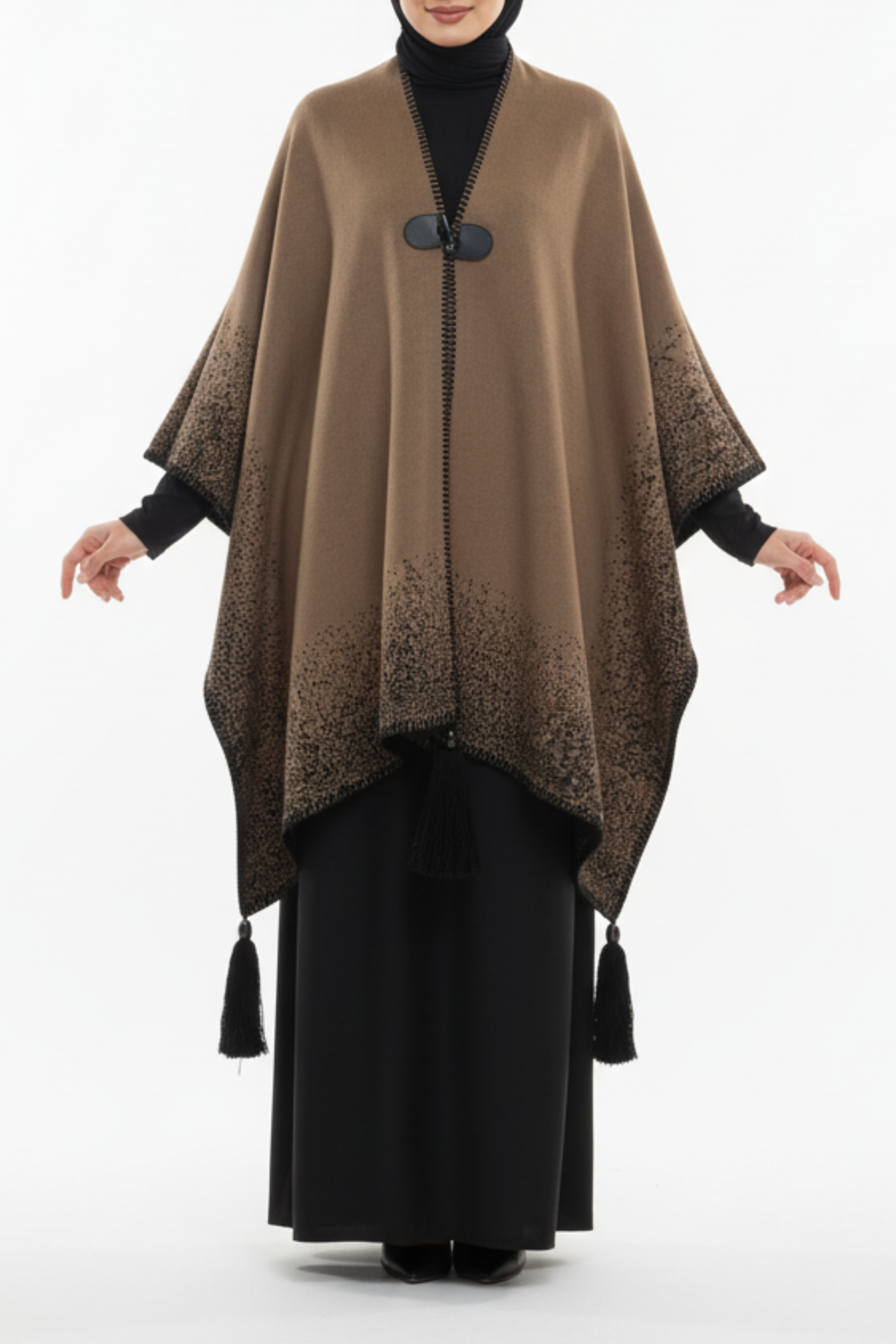 Ombre Knit Tassel Cape