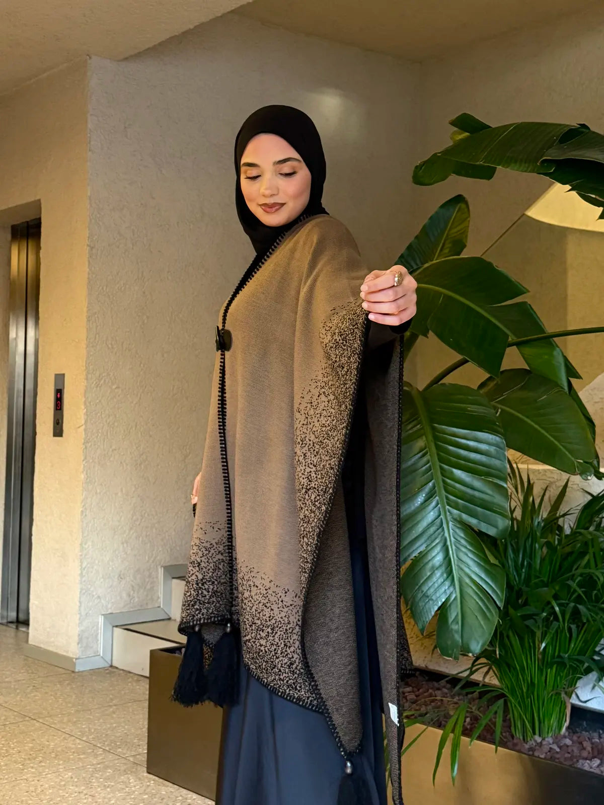 Ombre Knit Tassel Cape