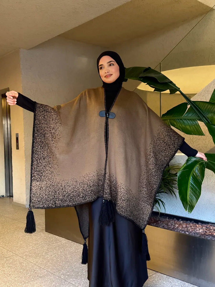 Ombre Knit Tassel Cape