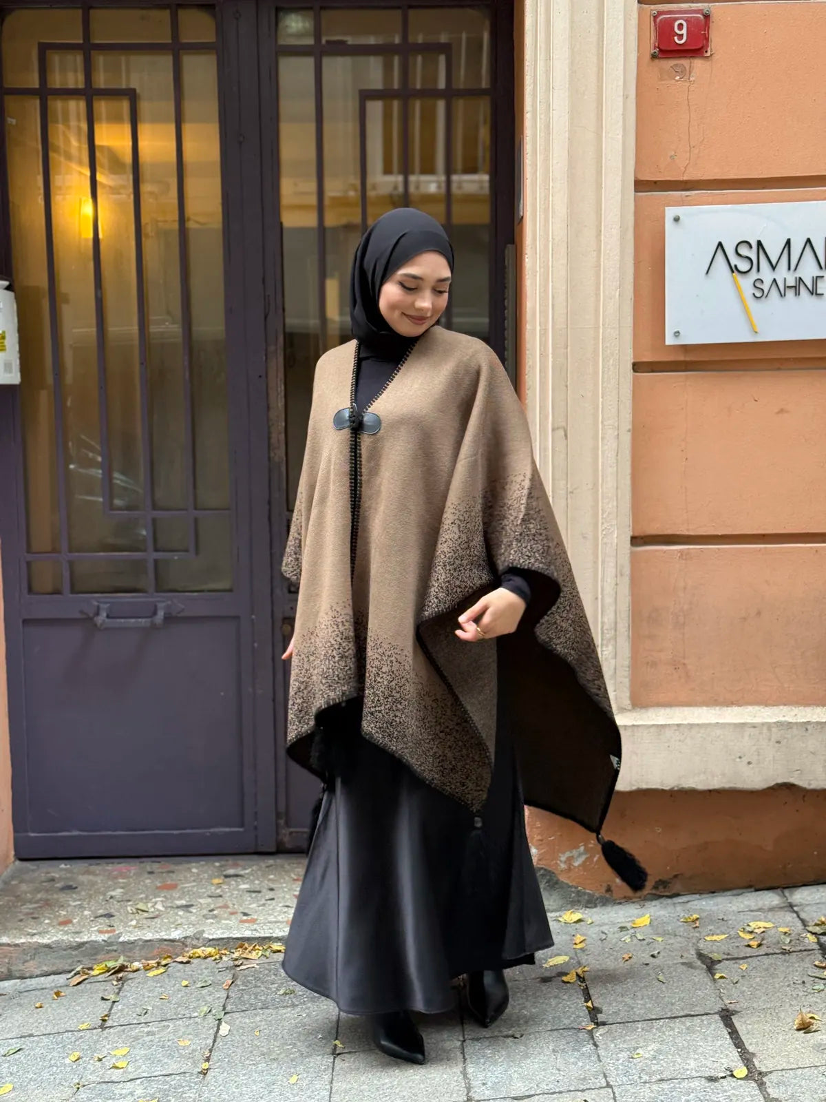 Ombre Knit Tassel Cape